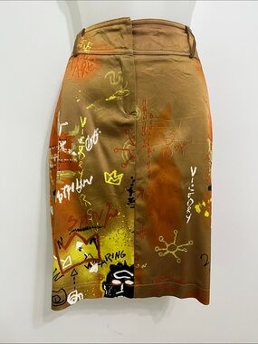 Brown Graffiti Print Pencil Skirt